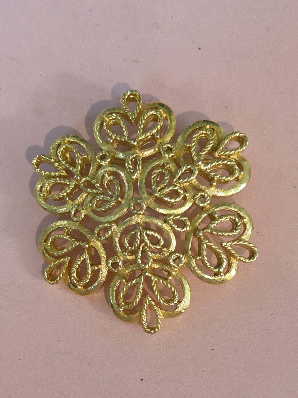 RARE Circa 1960s Vintage Crown Trifari Gold-tone Openwork Snowflake Brooch.